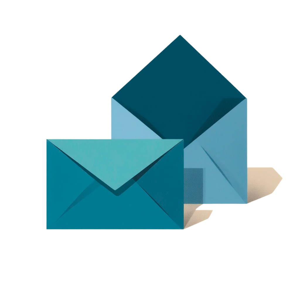 Two overlapping envelopes in ocean-green tones, symbolising which dialogue to open and prioritise.