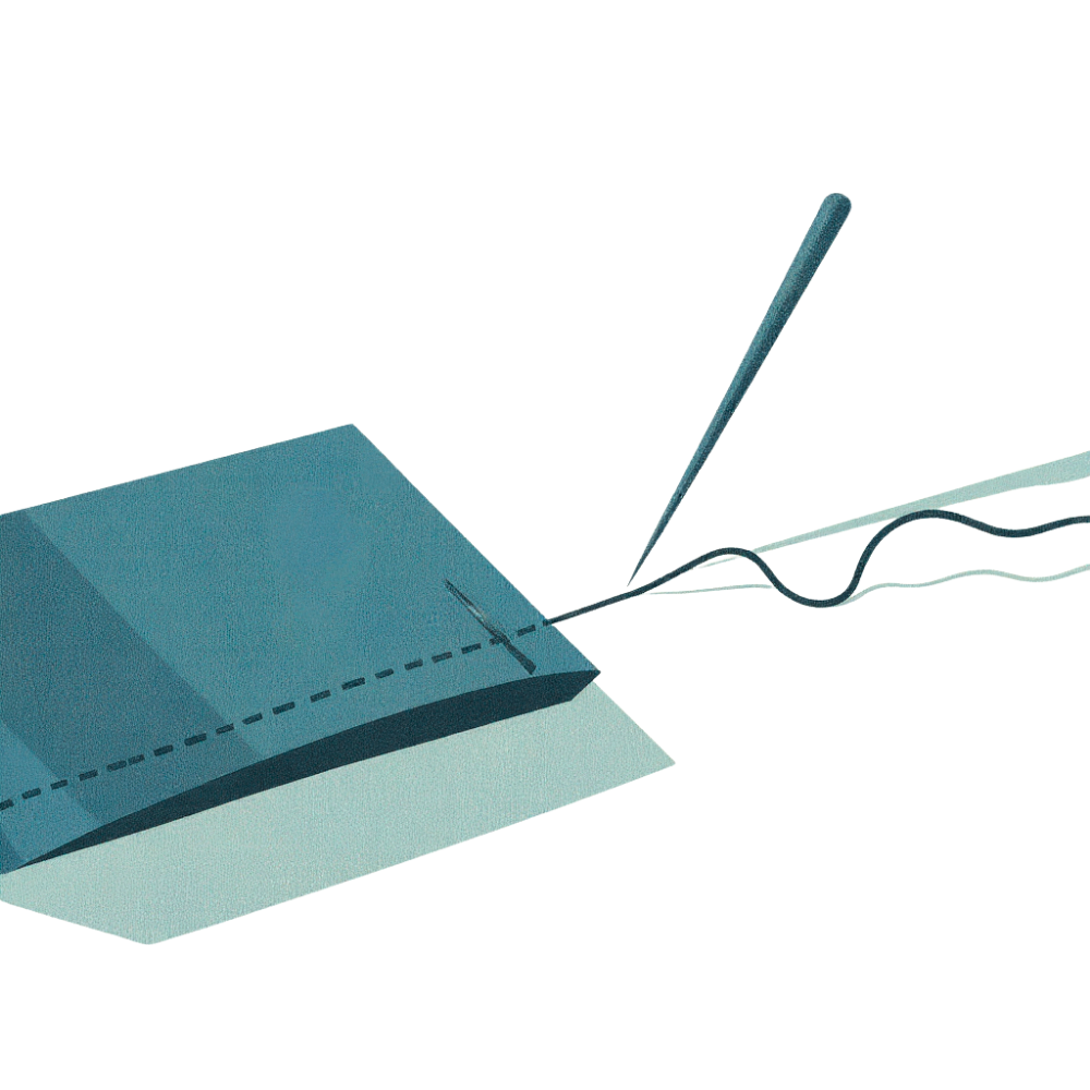 A needle stitching thread through fabric, symbolising steady healing and progress without losing pace.