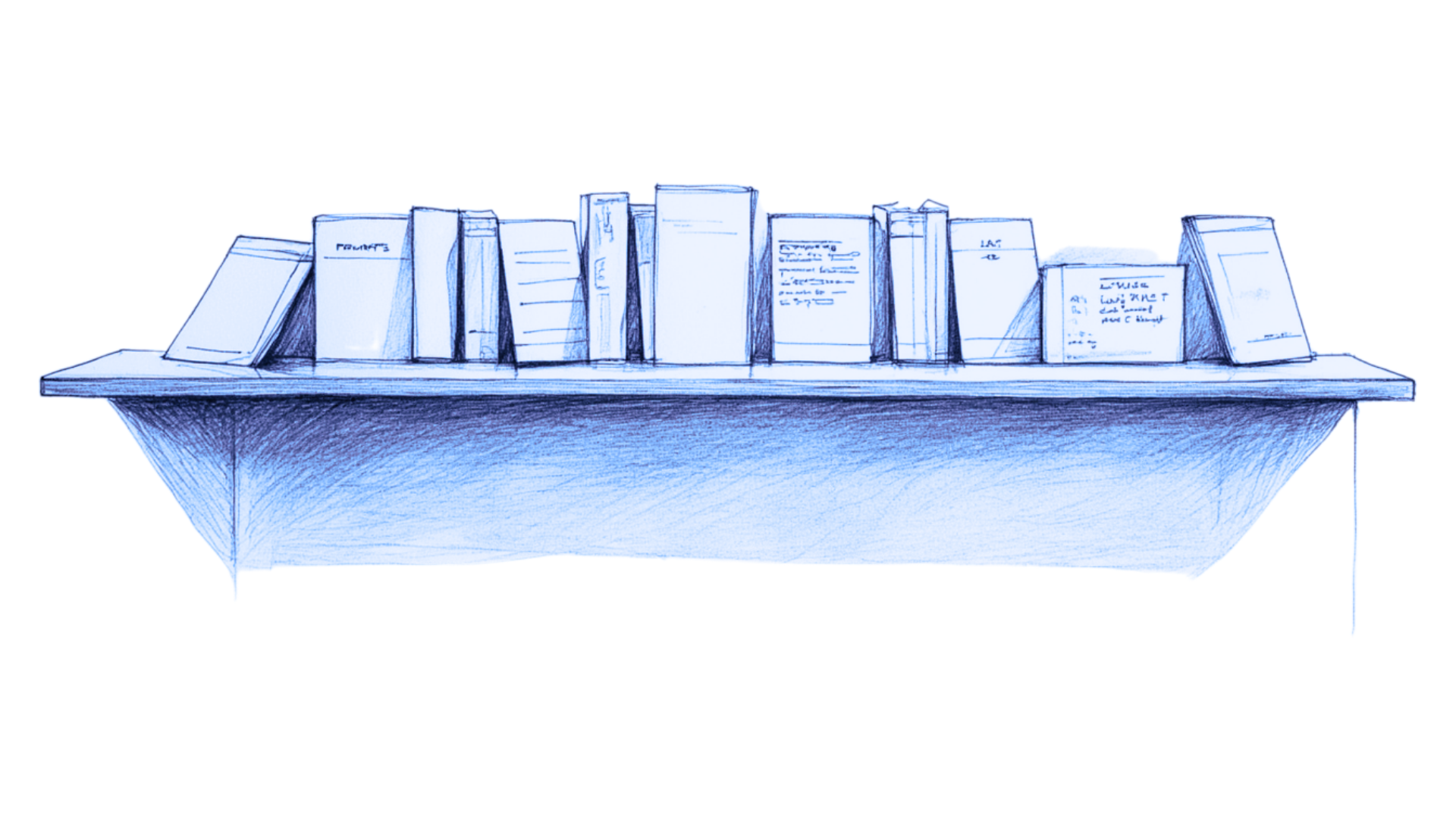 A quiet shelf lined with notebooks — each one holding a different need, waiting for you to find what fits today.