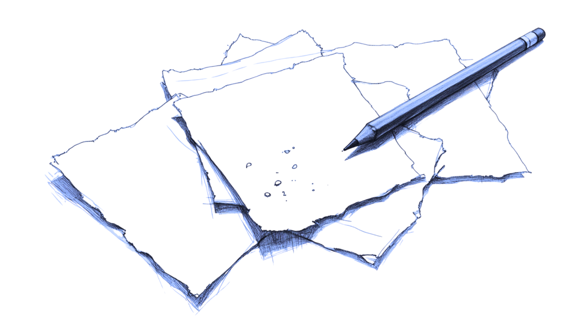 Torn pages and a pencil on a clean desk — a quiet space for thoughts to land, questions to take shape, and reflections to begin.