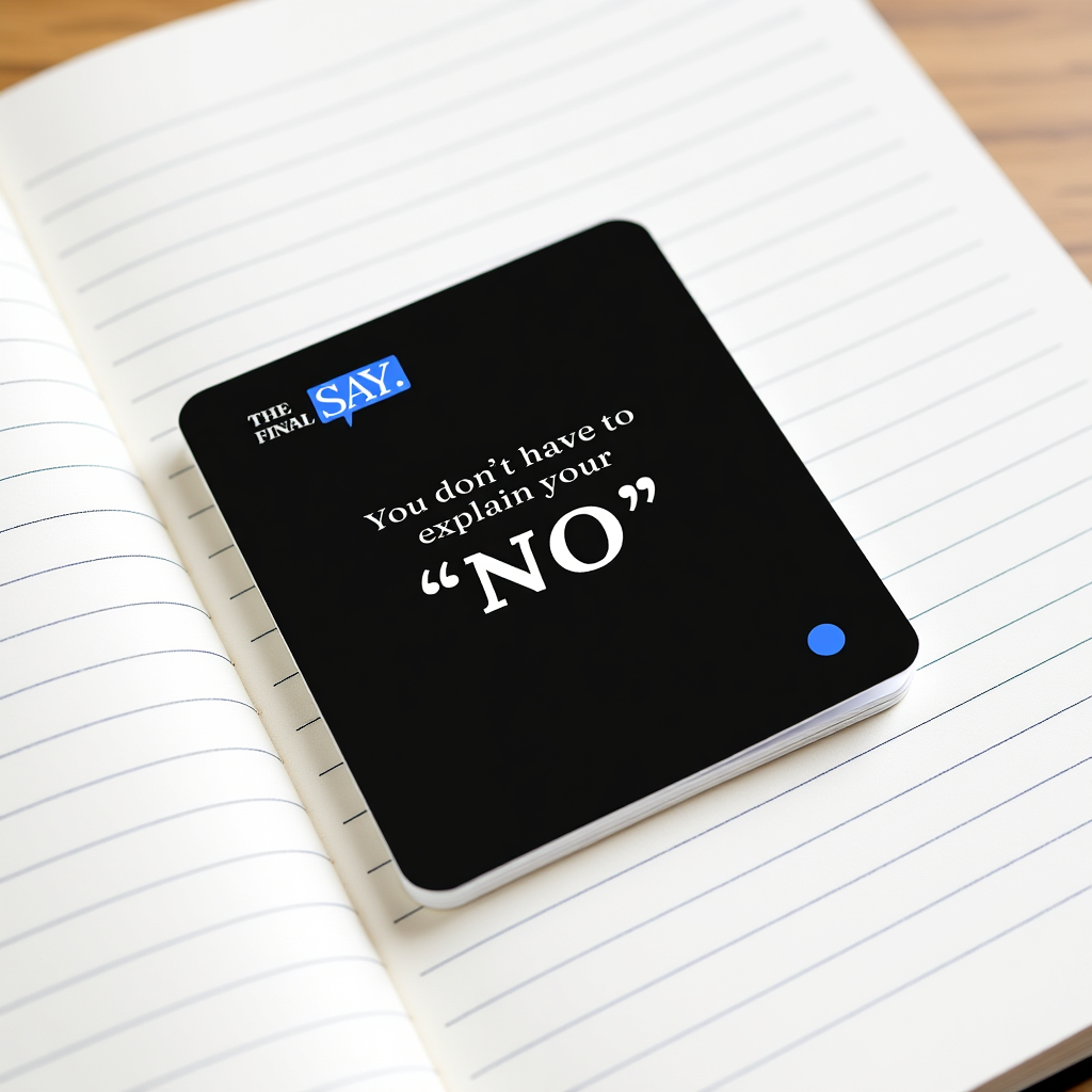 Printable Notebook Note card with quote “You don’t have to explain your NO,” placed on a lined journal page for calm, intentional journaling moments.