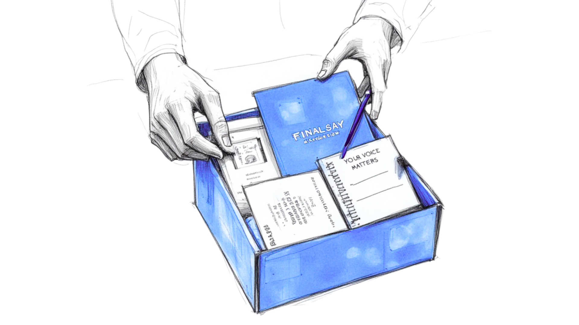 A Final Say kit being opened, filled with cards and reminders that your voice matters, waiting to be claimed and spoken aloud.